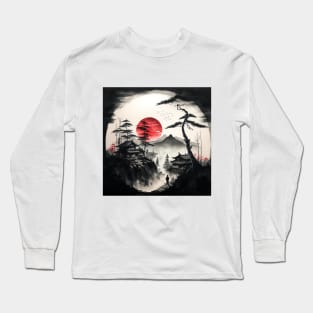 japanese town during blood moon Long Sleeve T-Shirt